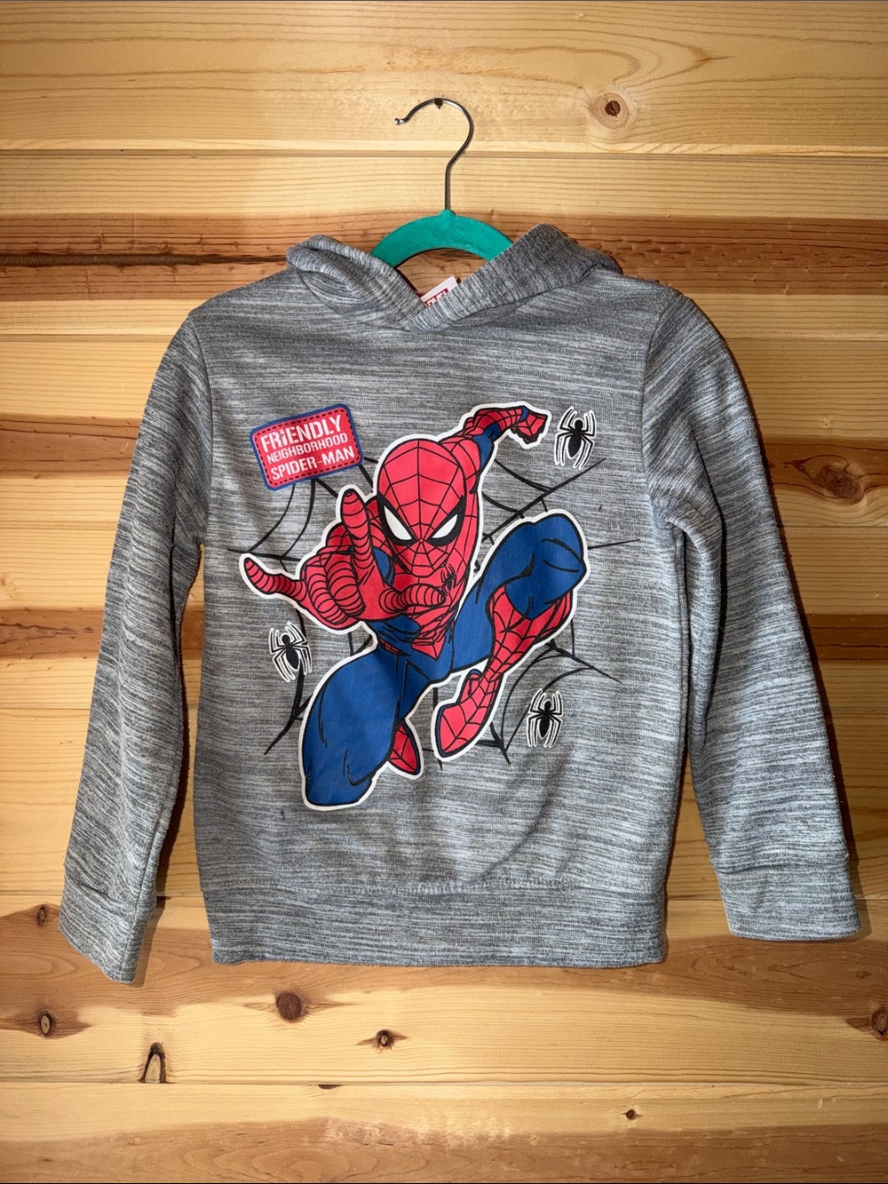 Marvel Spider-Man Gray Hooded Sweatshirt with Red & Blue Graphic